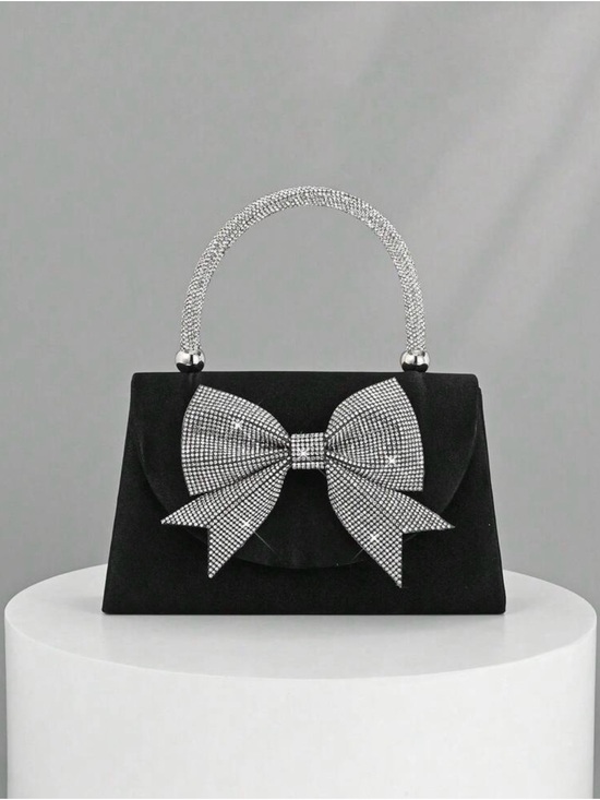 rml bag Handbags - Black Crystal Bow Top-Handle Clutch